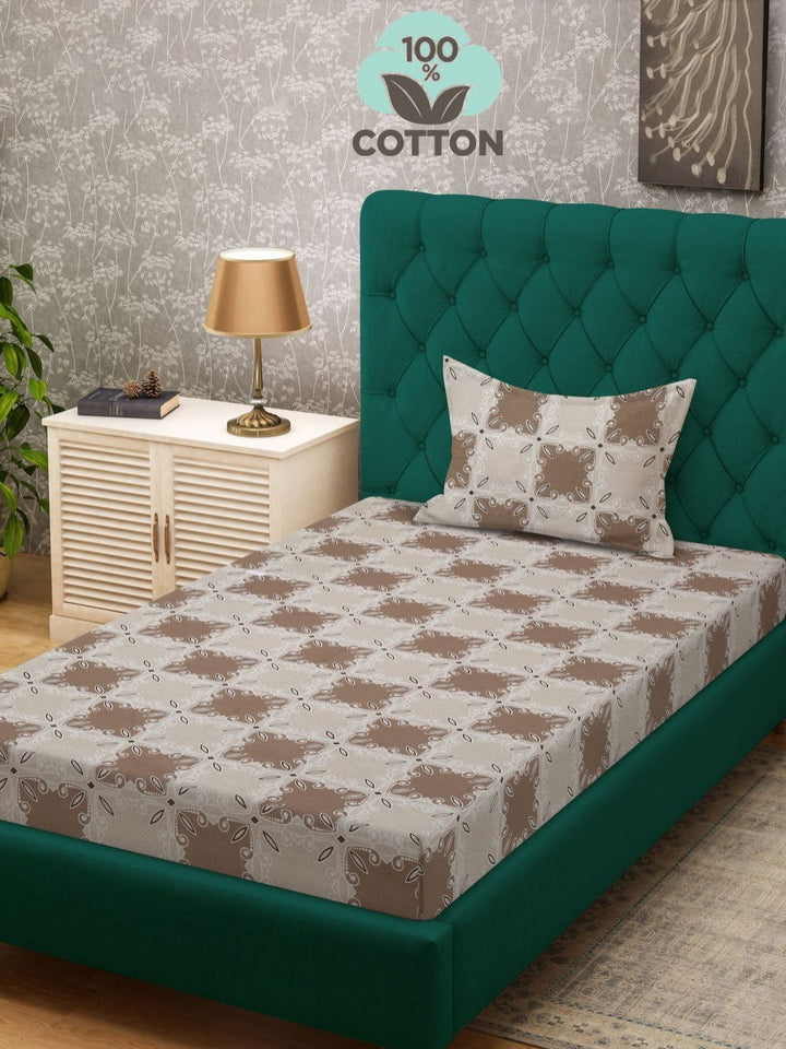 Myntra Elegant Homes Brown Printed Pure Cotton 400 TC Single Bedsheet Set 2.25 x 1.5 m