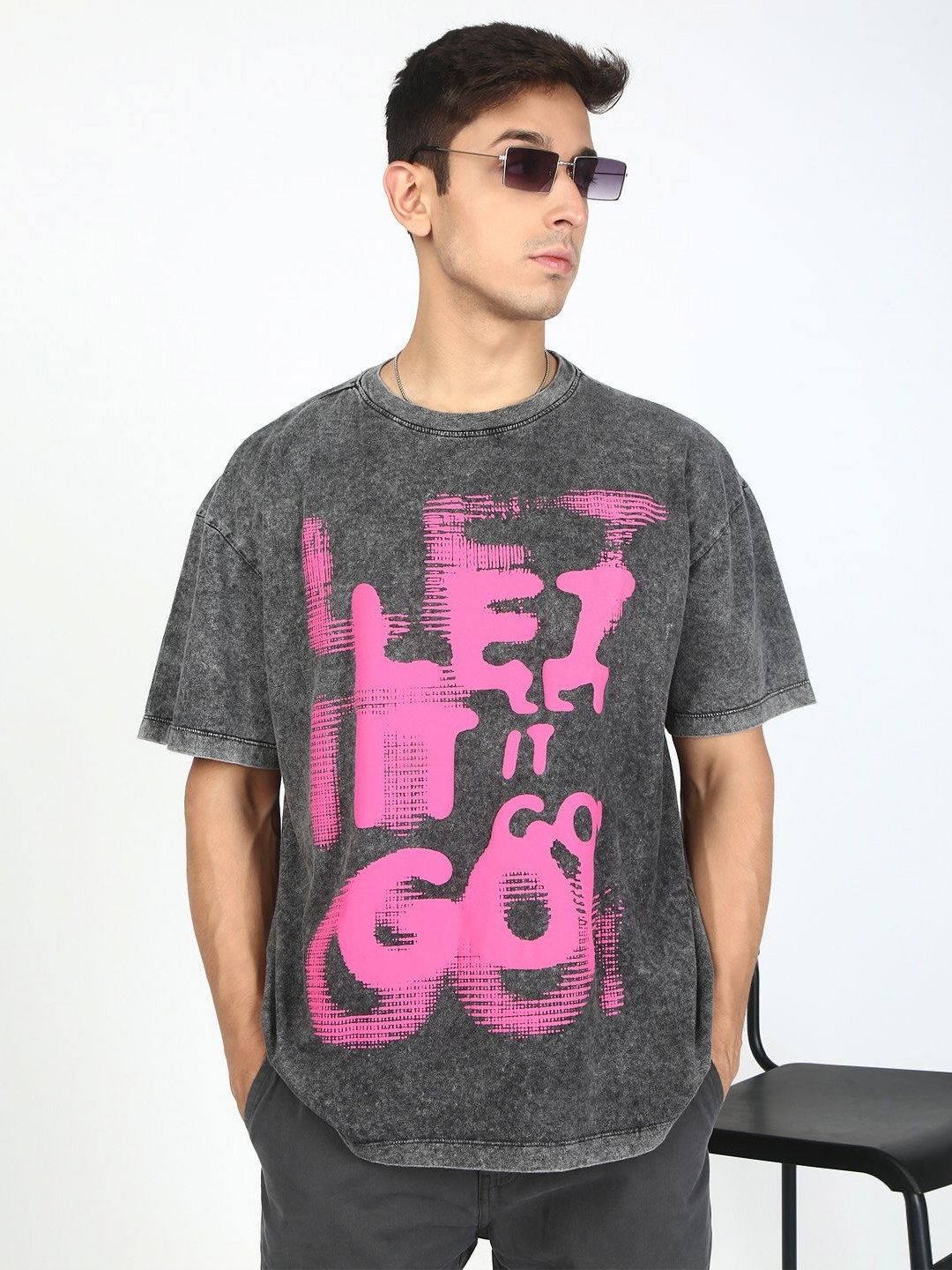 Bene Kleed Men Typography Printed Acid Wash Cotton Oversized T-shirt