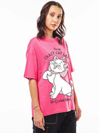 Bewakoof Official Disney Merchandise Women's Crazy Cat Lady Pure Cotton Printed Oversized T-Shirt