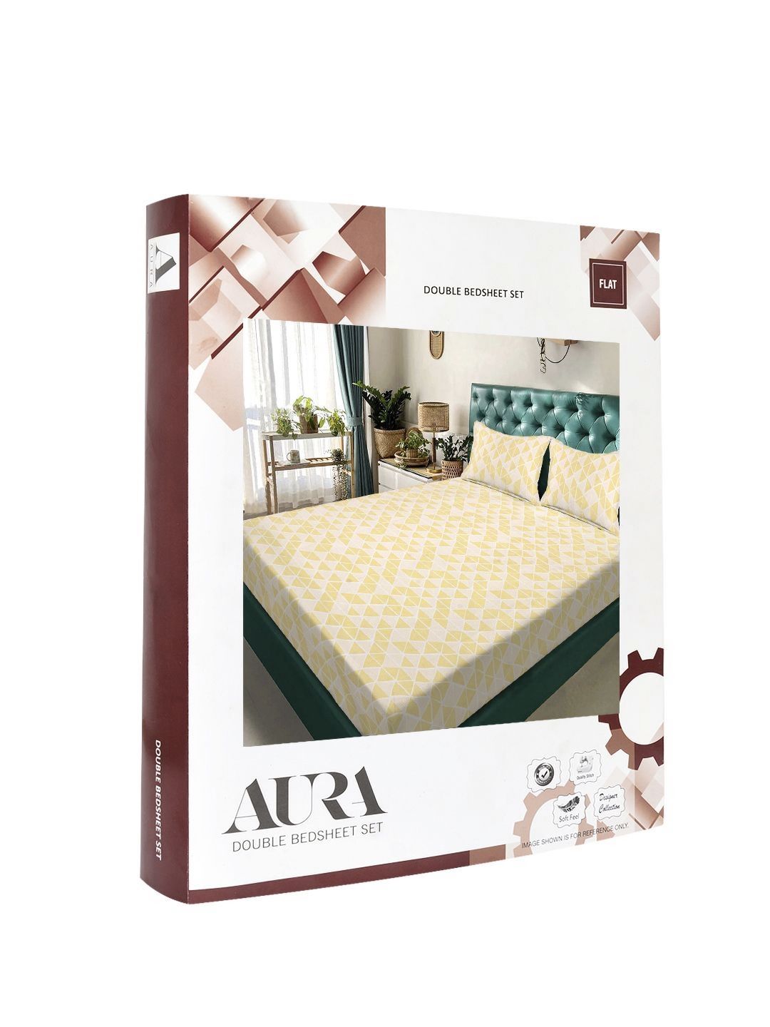 Aura Yellow & White Geometric Printed 300 TC King Bedsheet Set 2.5 x 2.25 m