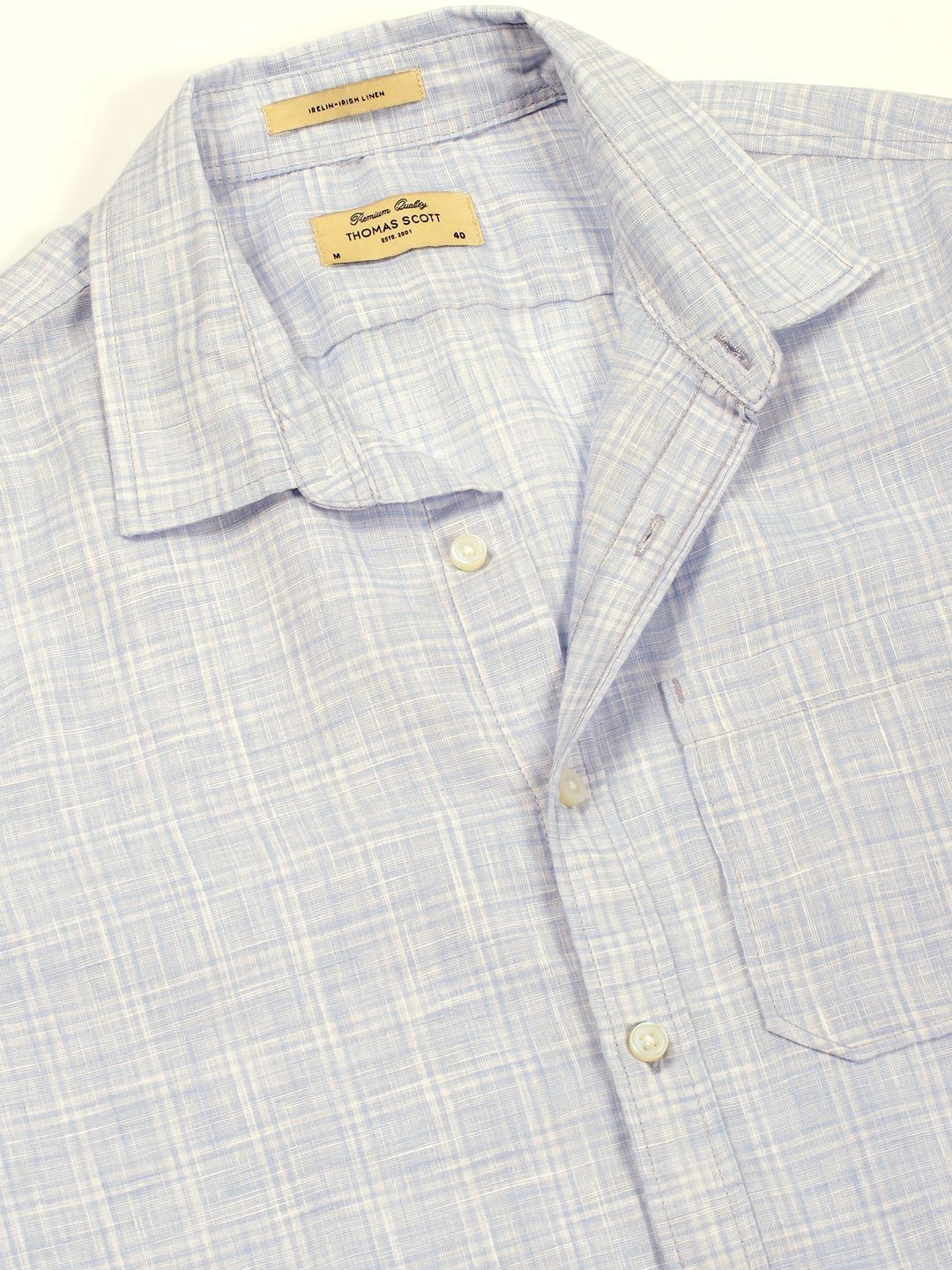 Thomas Scott Men Checked Linen Blend Slim Fit Casual Shirt