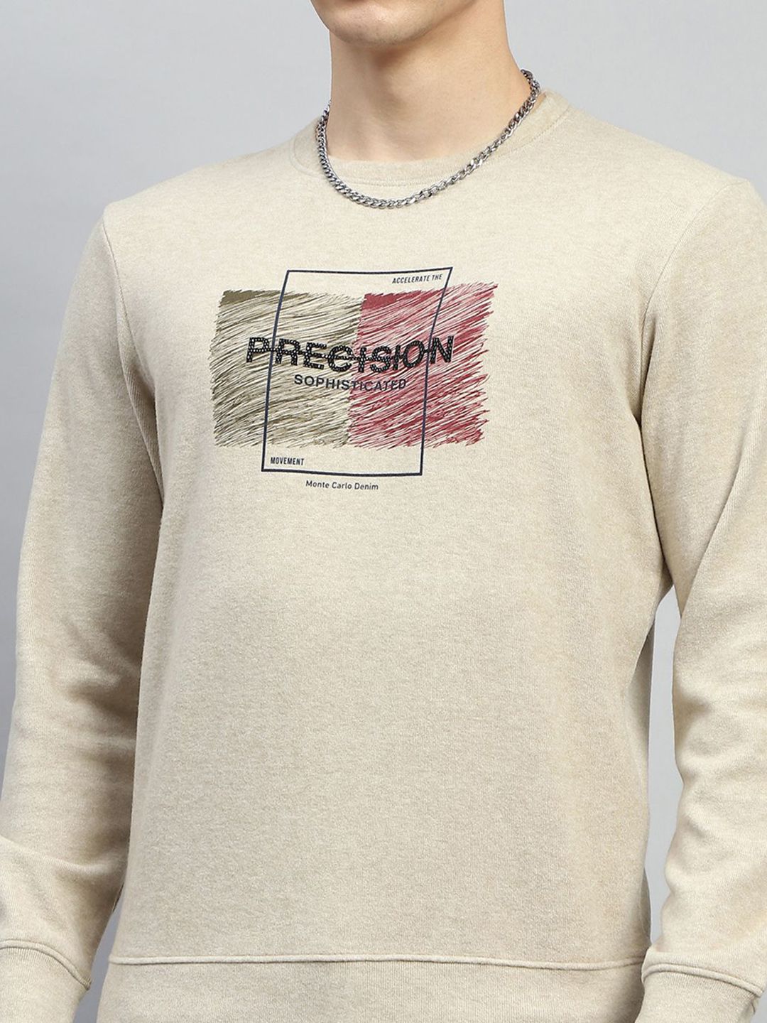 Monte Carlo Men Cotton Beige Round Neck Long Sleeves Printed Sweatshirt