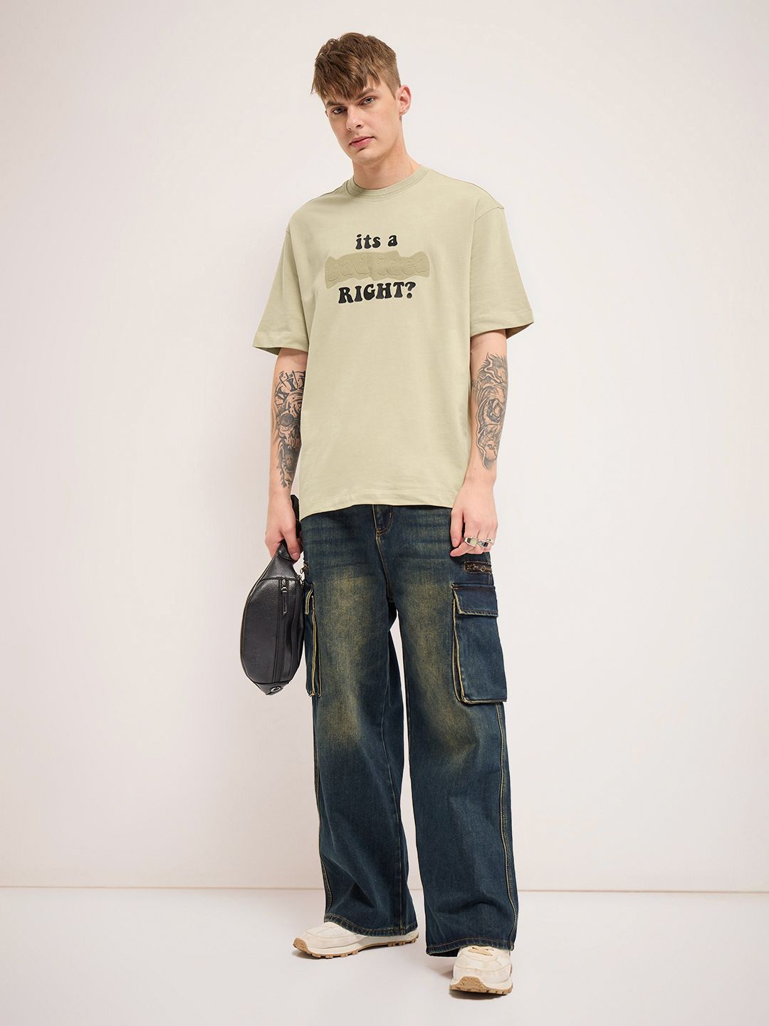 THE BEAR HOUSE Pure Cotton Graphic Printed Round Neck Oversized T-shirt