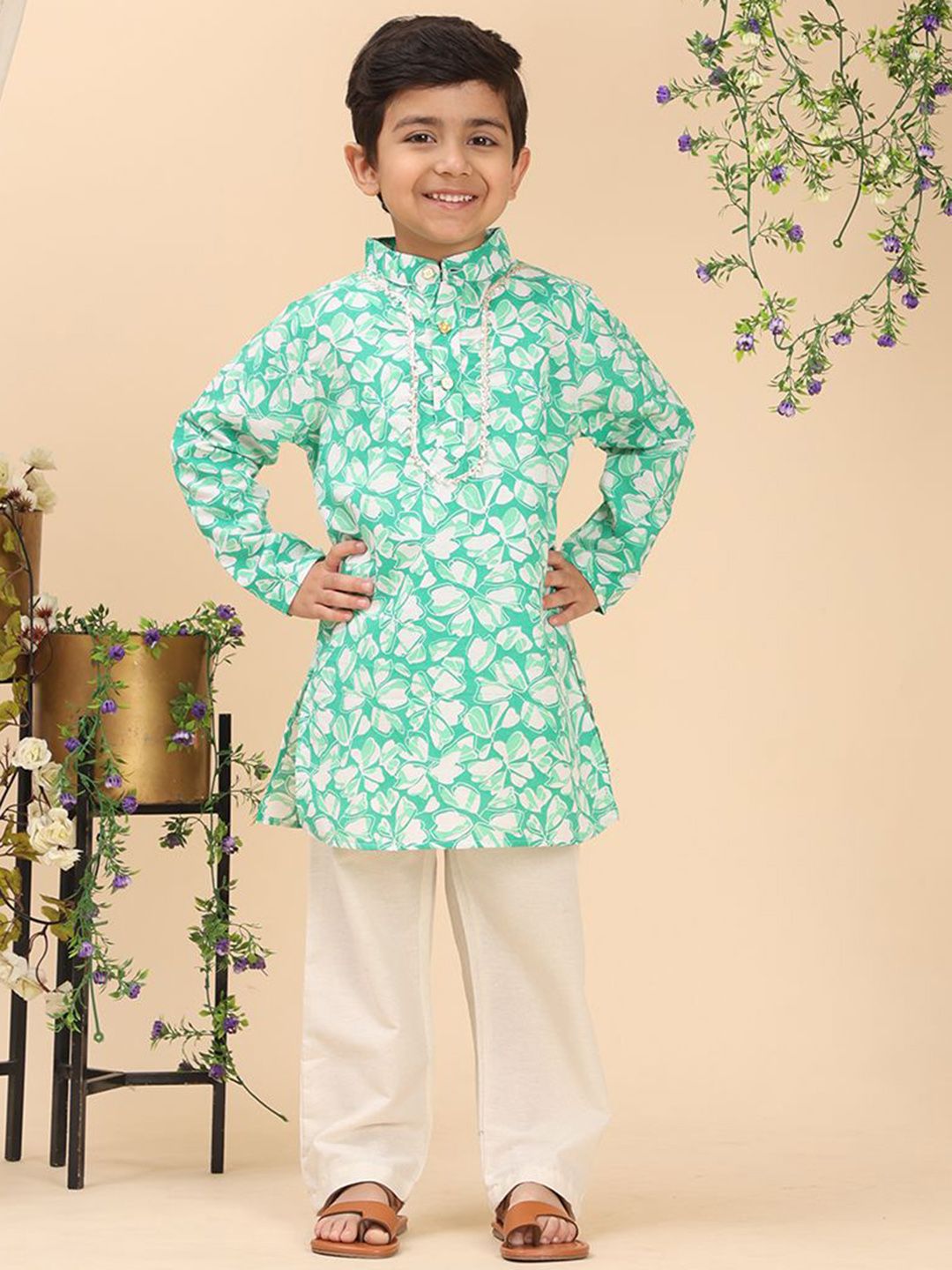 Cutiekins Boys Floral Printed Kurta with Pyjama