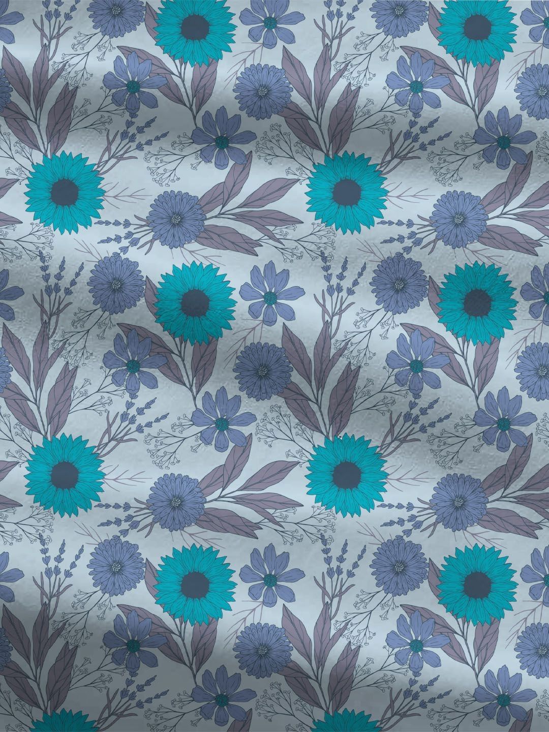 MYTRIDENT Sunflower Blue Comfort Living Flat 120TC Queen Cotton Bedsheet Set