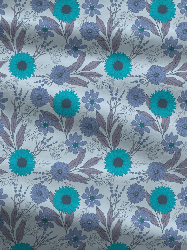 MYTRIDENT Sunflower Blue Comfort Living Flat 120TC Queen Cotton Bedsheet Set