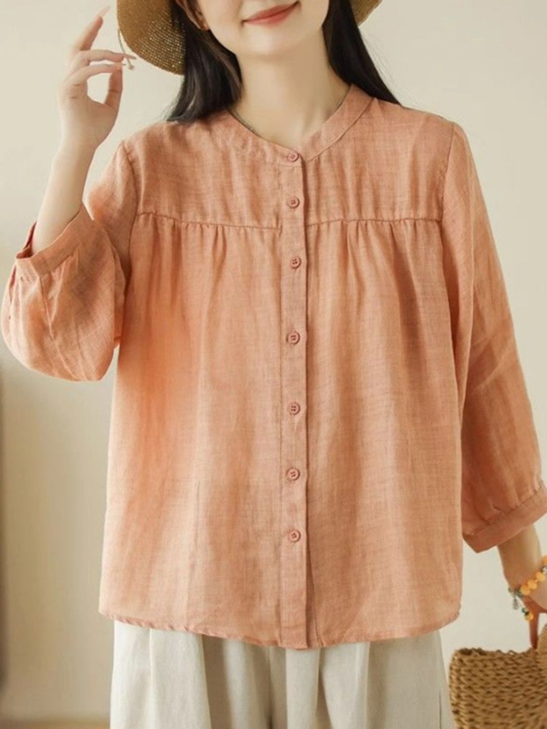 DressBerry Mandarin Collar Cotton Shirt Style Top
