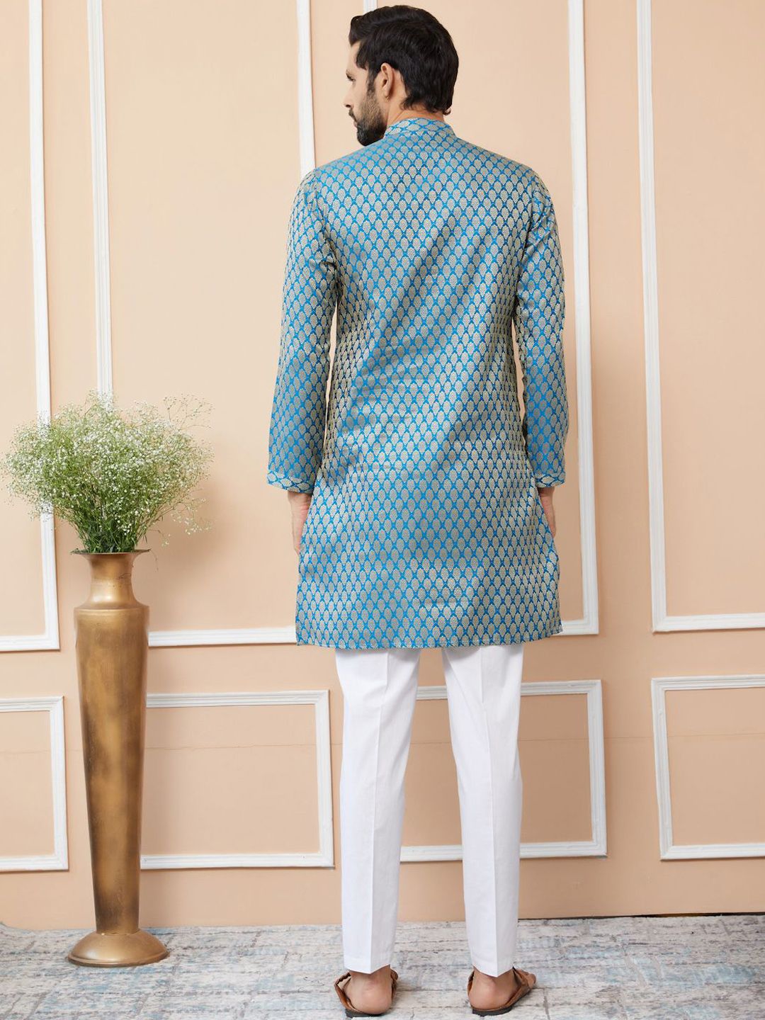 See Designs Ethnic Motifs Woven Design Mandarin Collar Silk Jacquard Straight Kurta