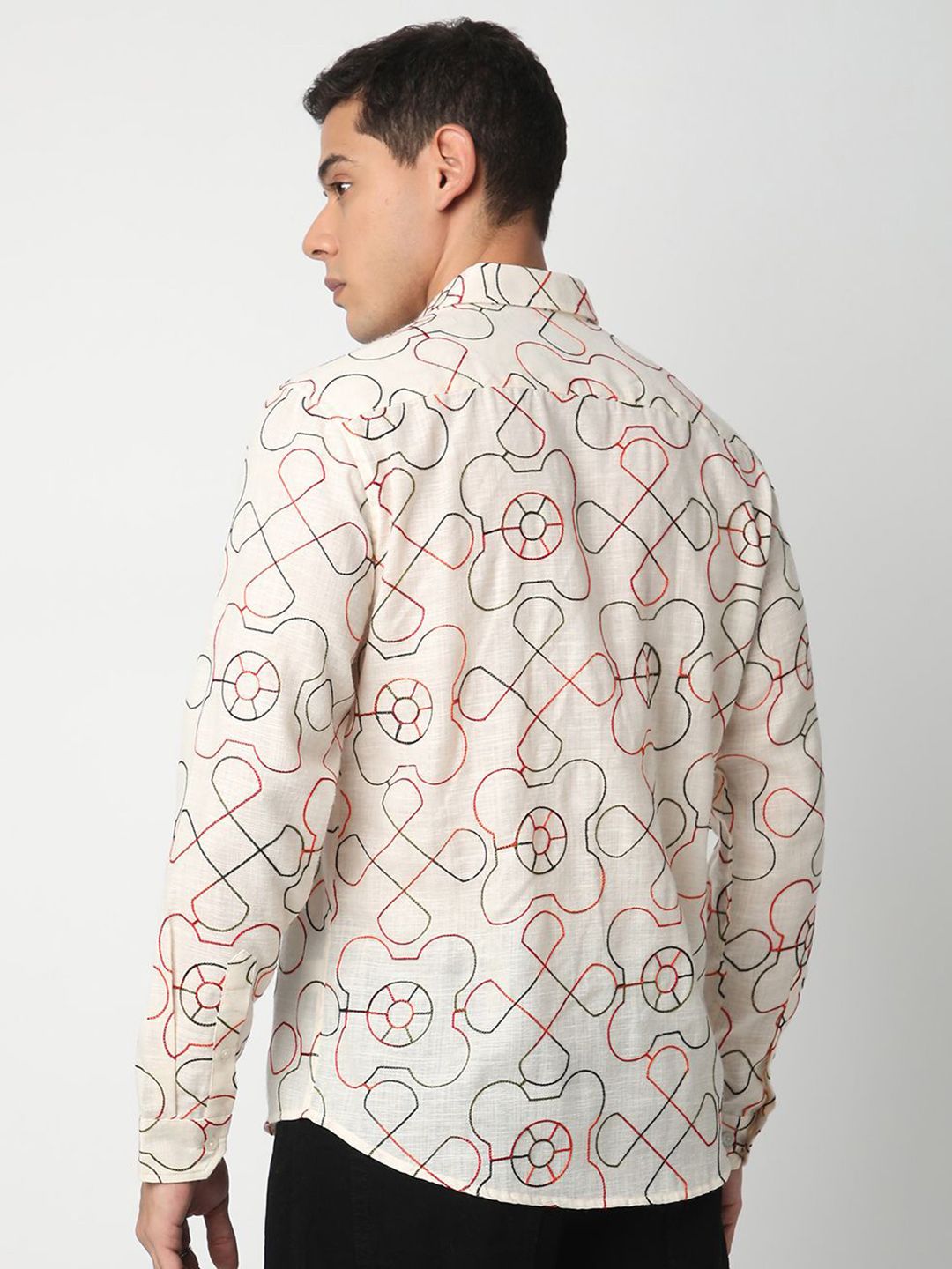 VASTRADO Men Classic Geometric Self Design Cotton Slim Fit Casual Shirt