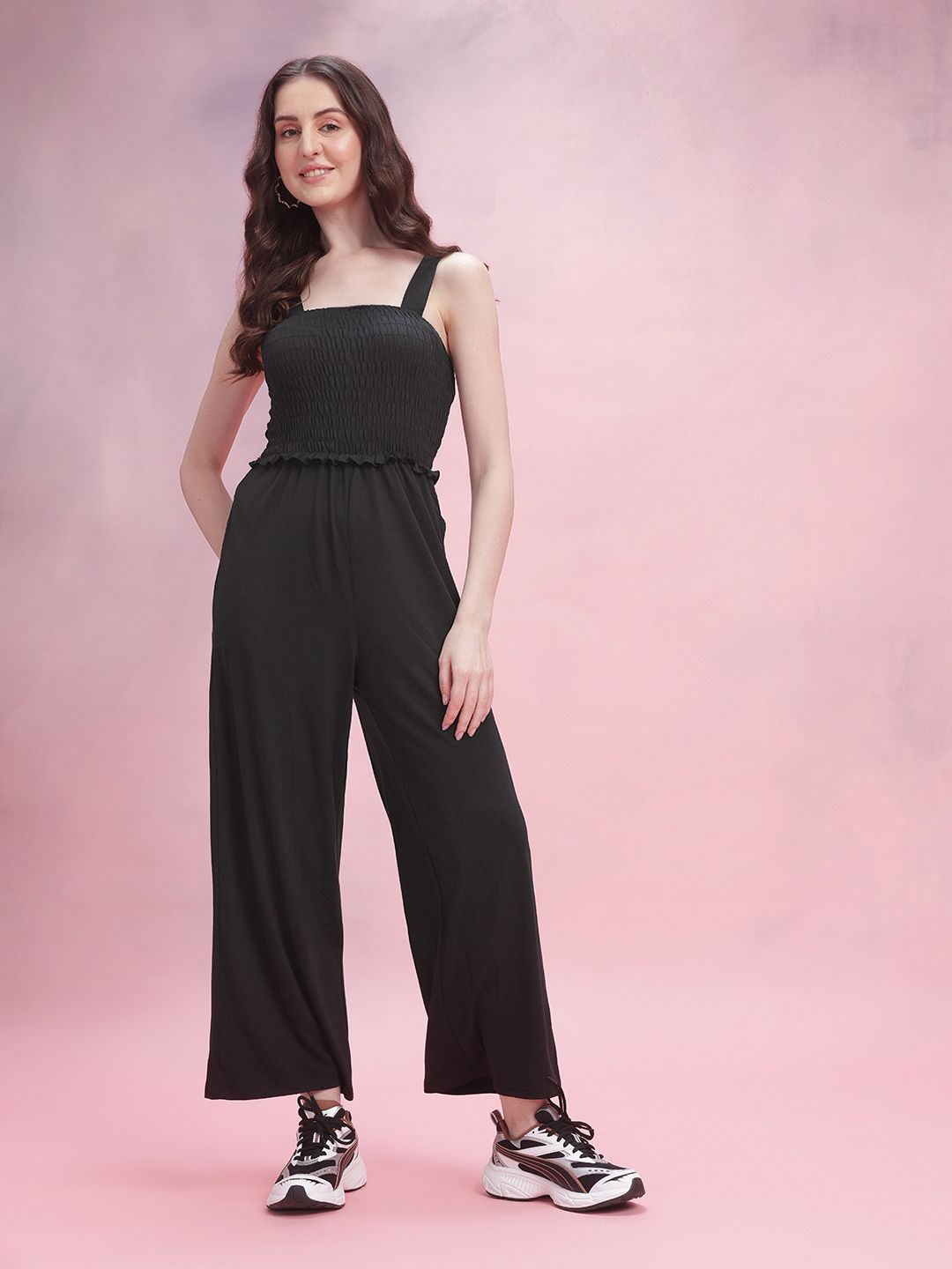 DressBerry Smocked Detail Shoulder Straps Basic Jumpsuit