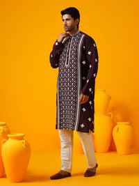 SOJANYA LUXE Kolar Mandarin Sulam Bunga Berlabuci Kurta Lurus Dengan Seluar