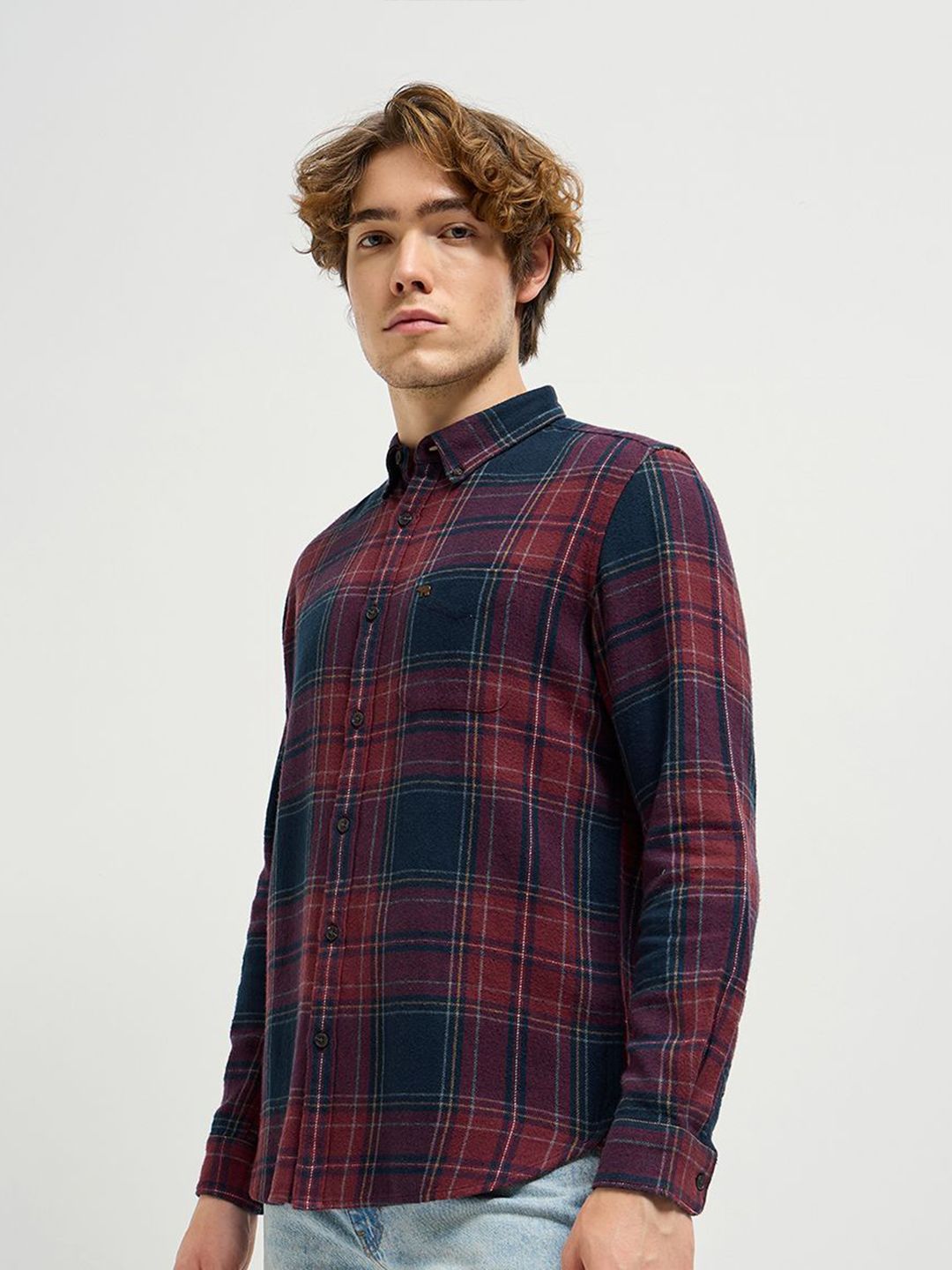 THE BEAR HOUSE Men Button-Down Collar Tartan Checked Cotton Casual Shirt
