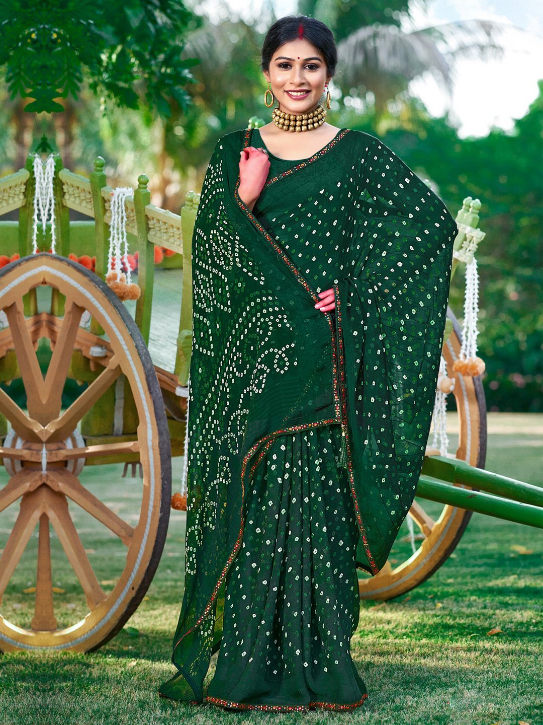 Saree mall Mirror Work Bandhani Sarees