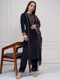 Vishudh Floral Yoke Design Round Neck Thread Work Straight Kurta With Trousers & Dupatta