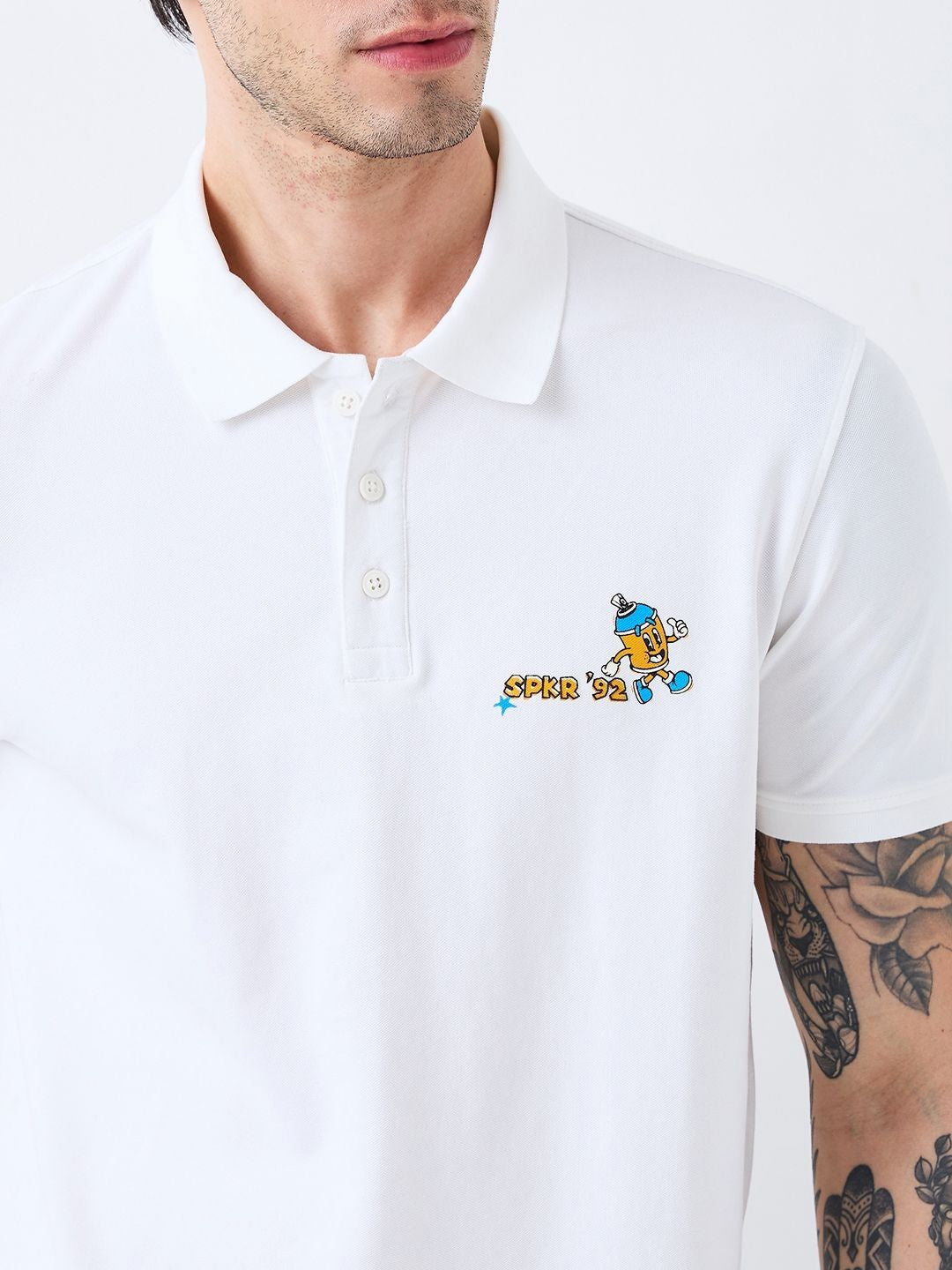 SPYKAR Men Graphic Printed Polo Collar Cotton Slim Fit T-shirt
