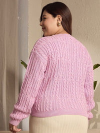 Berrylush Curve Women Cable Knit Long Sleeves Pullover