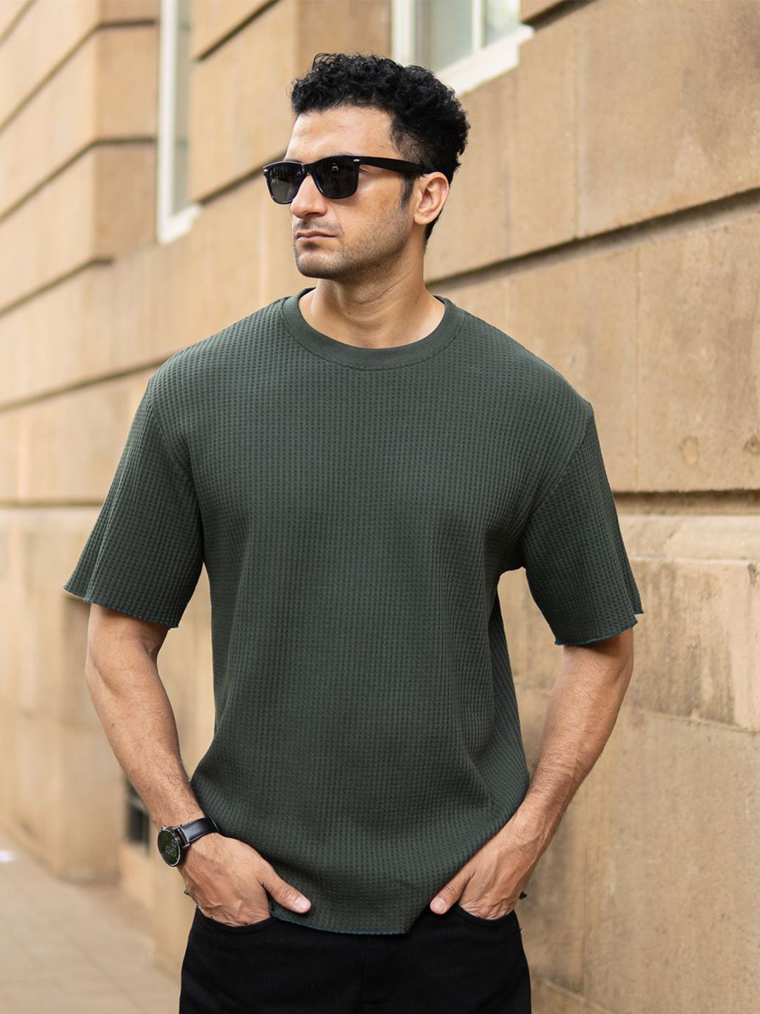 Powerlook Men Self Design Round Neck Oversized T-shirt