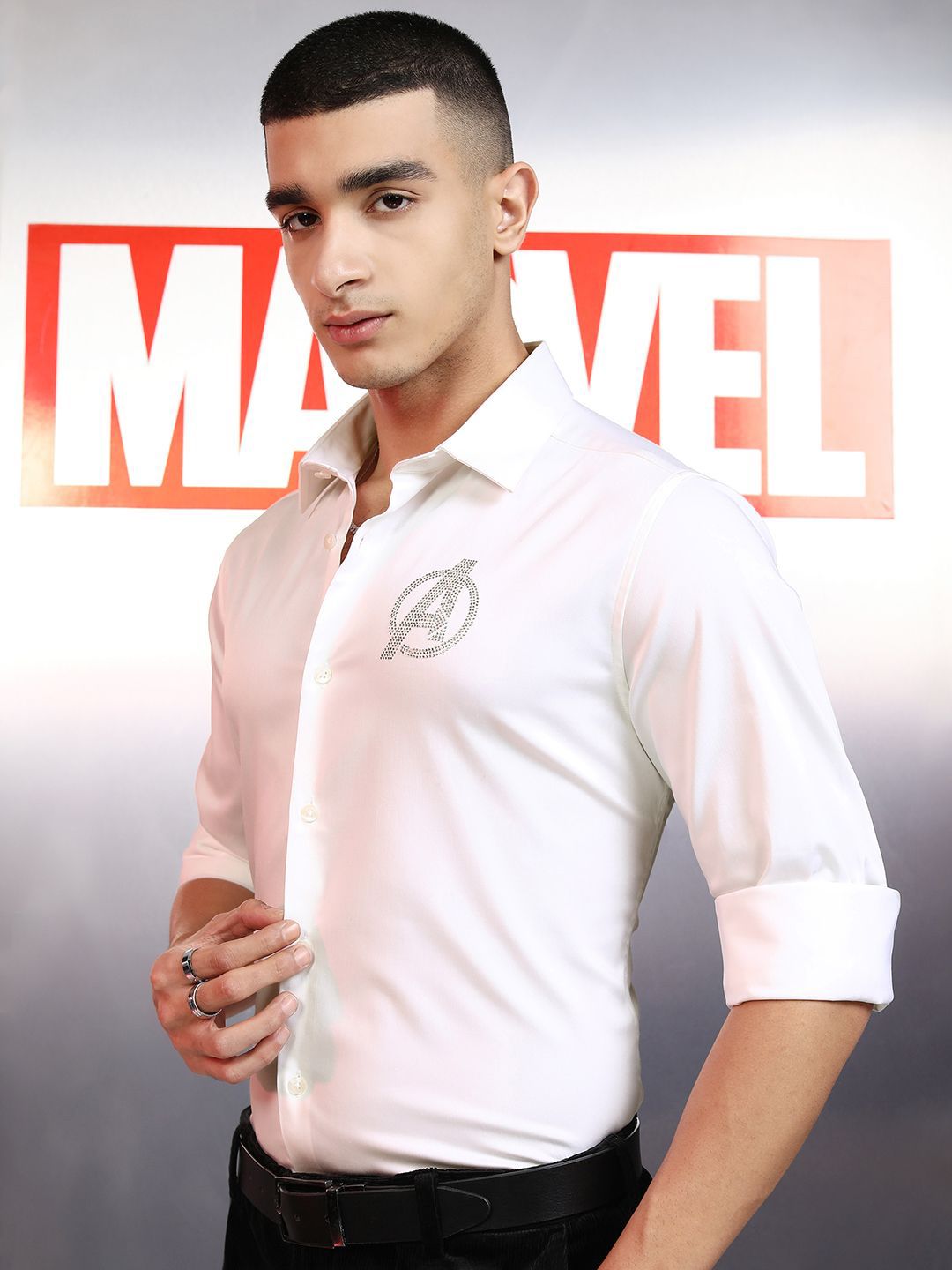 HIGHLANDER Marvel Avengers Men Premium Satin Embellished Occasion Evening Party Shirt