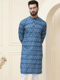 SOJANYA Motif Etnik Printed Band Collar Leher Lengan Panjang Kapas Tulen Kurta Lurus