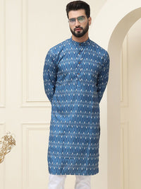 SOJANYA Motif Etnik Printed Band Collar Leher Lengan Panjang Kapas Tulen Kurta Lurus