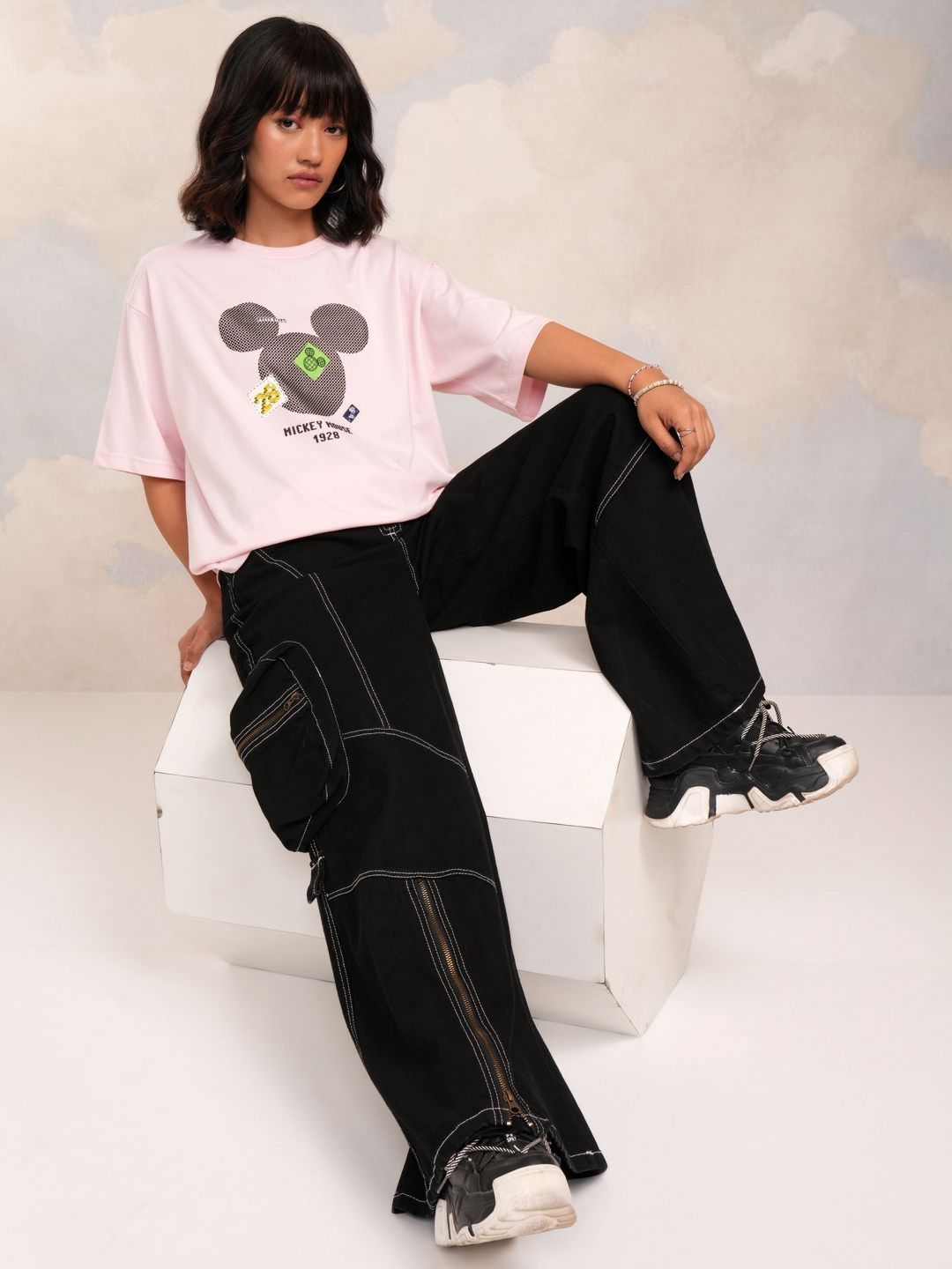 Tokyo Talkies Women Mickey Mouse Printed Boxy Tshirt