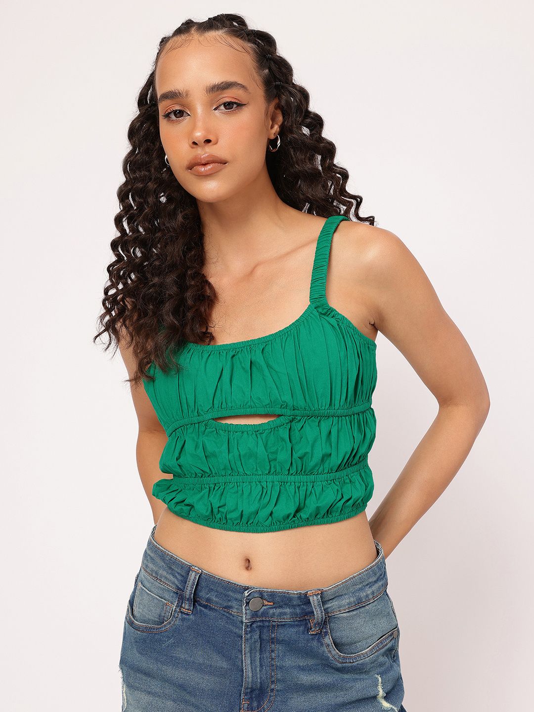 DressBerry Gather Slay Cut-Out Smocked Crop Top