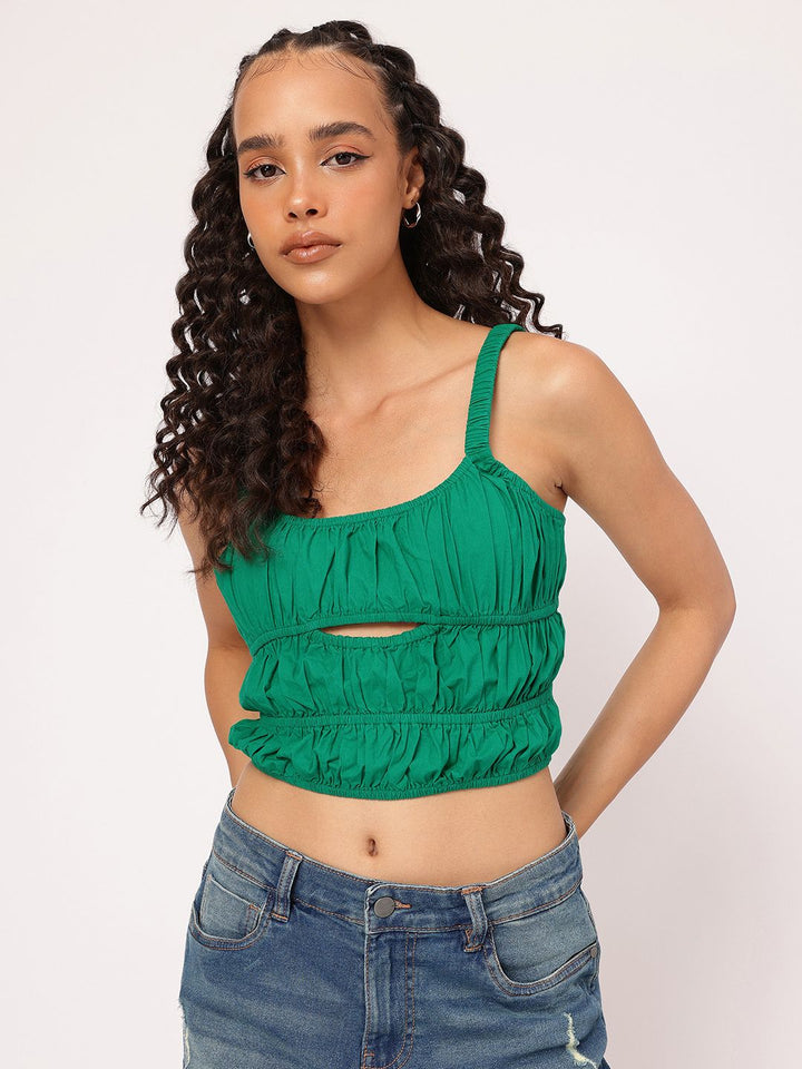 DressBerry Gather Slay Cut-Out Smocked Crop Top
