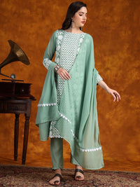 Kalini Floral Bulatan Benang Kerja Kurta dengan Seluar & Dupatta
