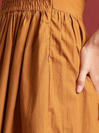 all about you Puff Sleeves Smocked Pure Cotton Fit & Flare Dress