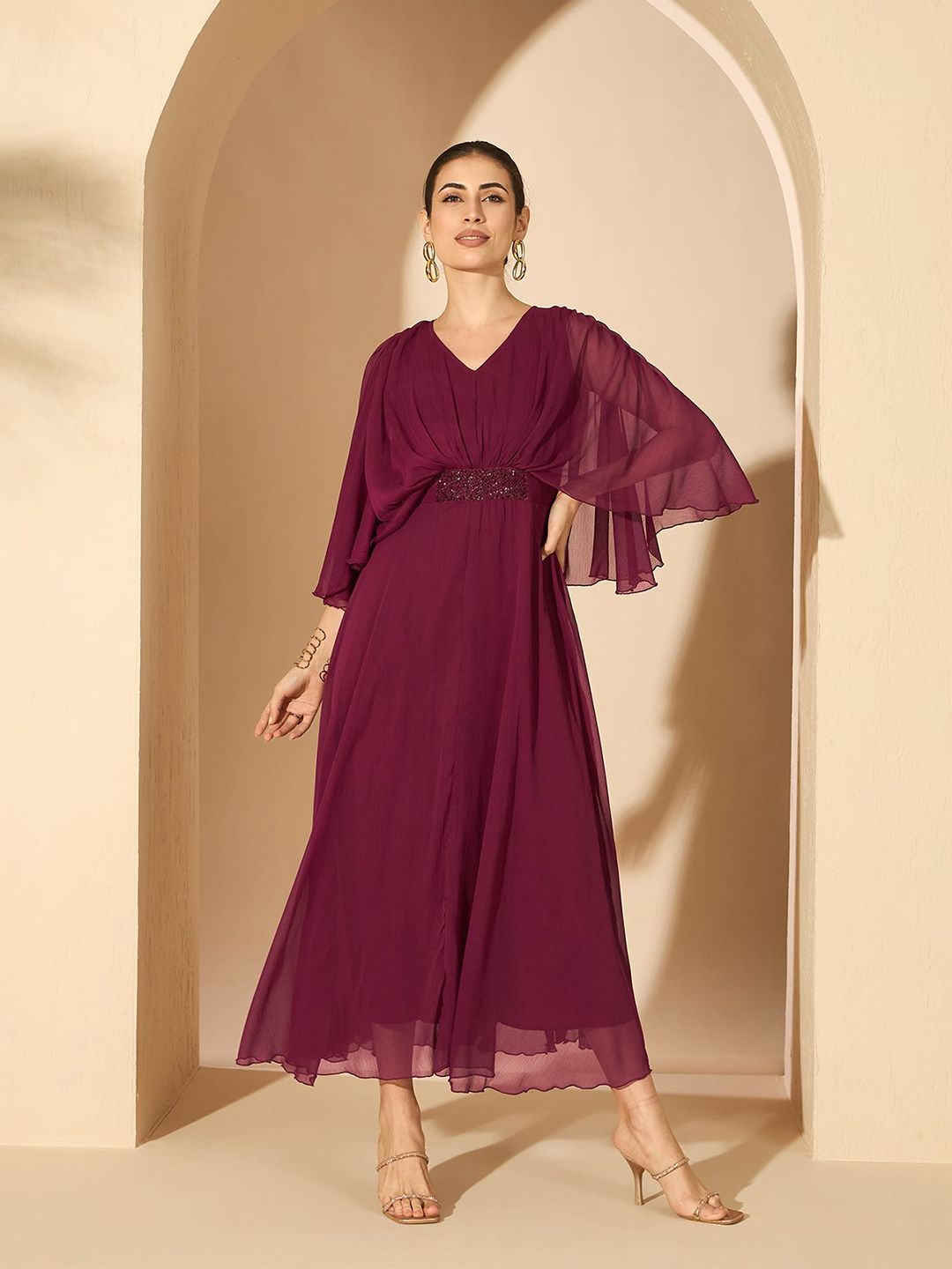 Antheaa Women Embellished Flared Sleeve Fit and Flare Dress