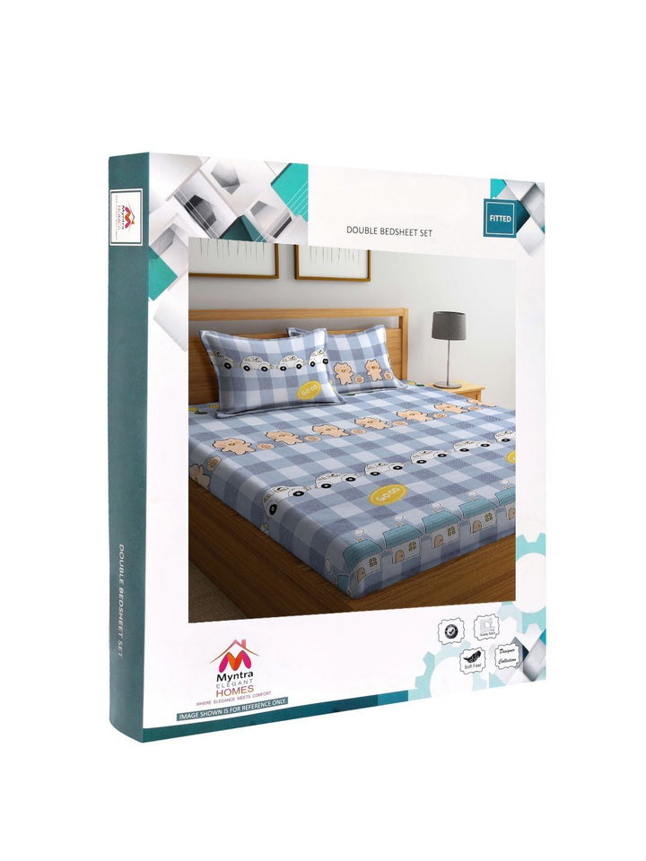 Myntra Elegant Homes Watak Kartun Biru & Kuning Dilengkapi 300 TC Cadar King dengan 2 Sarung Bantal