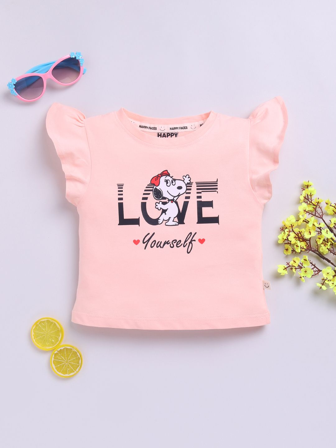 Happy Faces Girls Peanuts Printed Pure Cotton Top