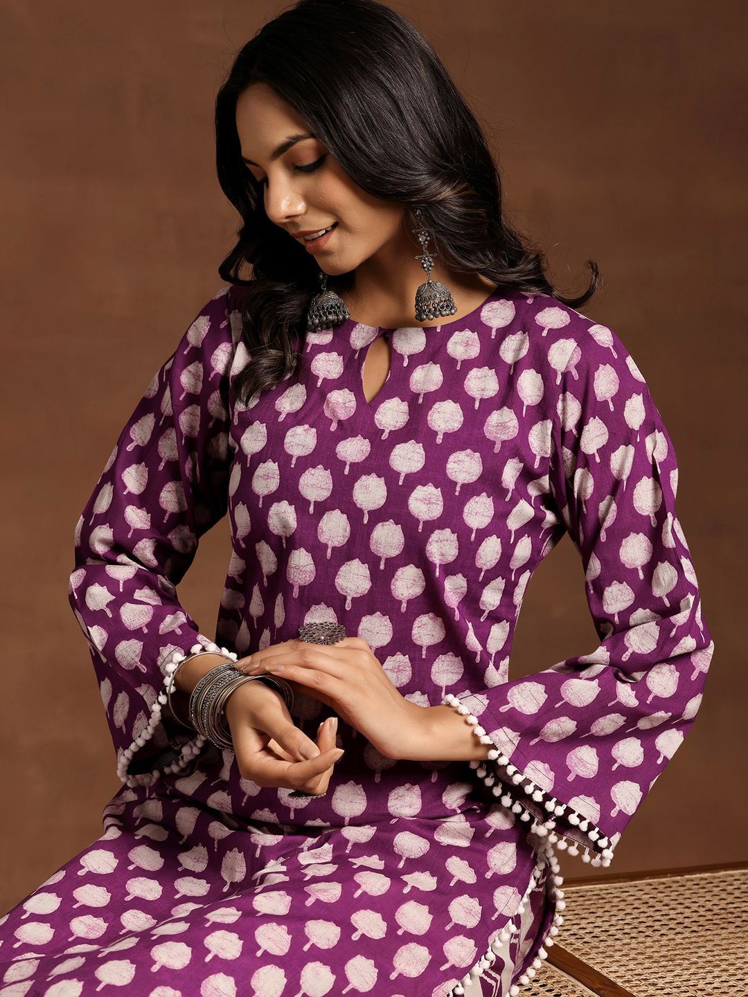 Libas Women Floral Printed Regular Pure Cotton Kurta with Salwar