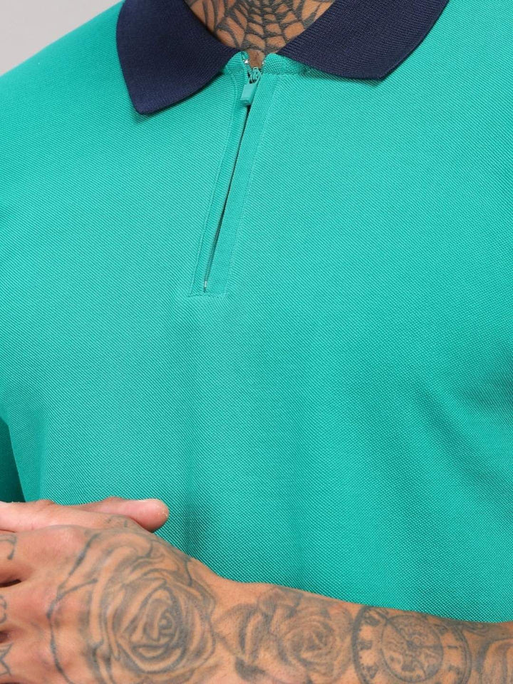 ADRO Men Solid Polo Collar Cotton T-shirt