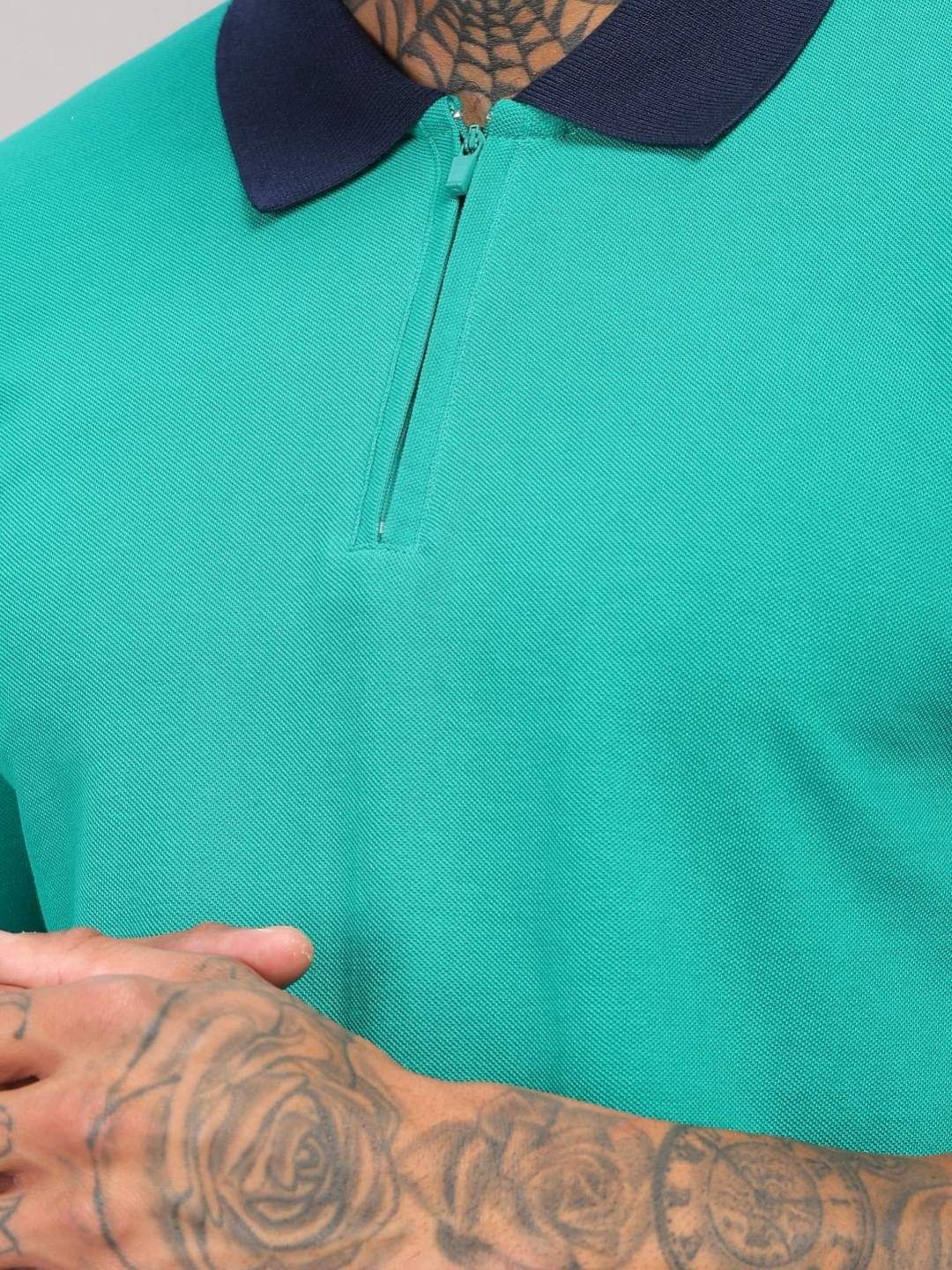 ADRO Men Solid Polo Collar Cotton T-shirt
