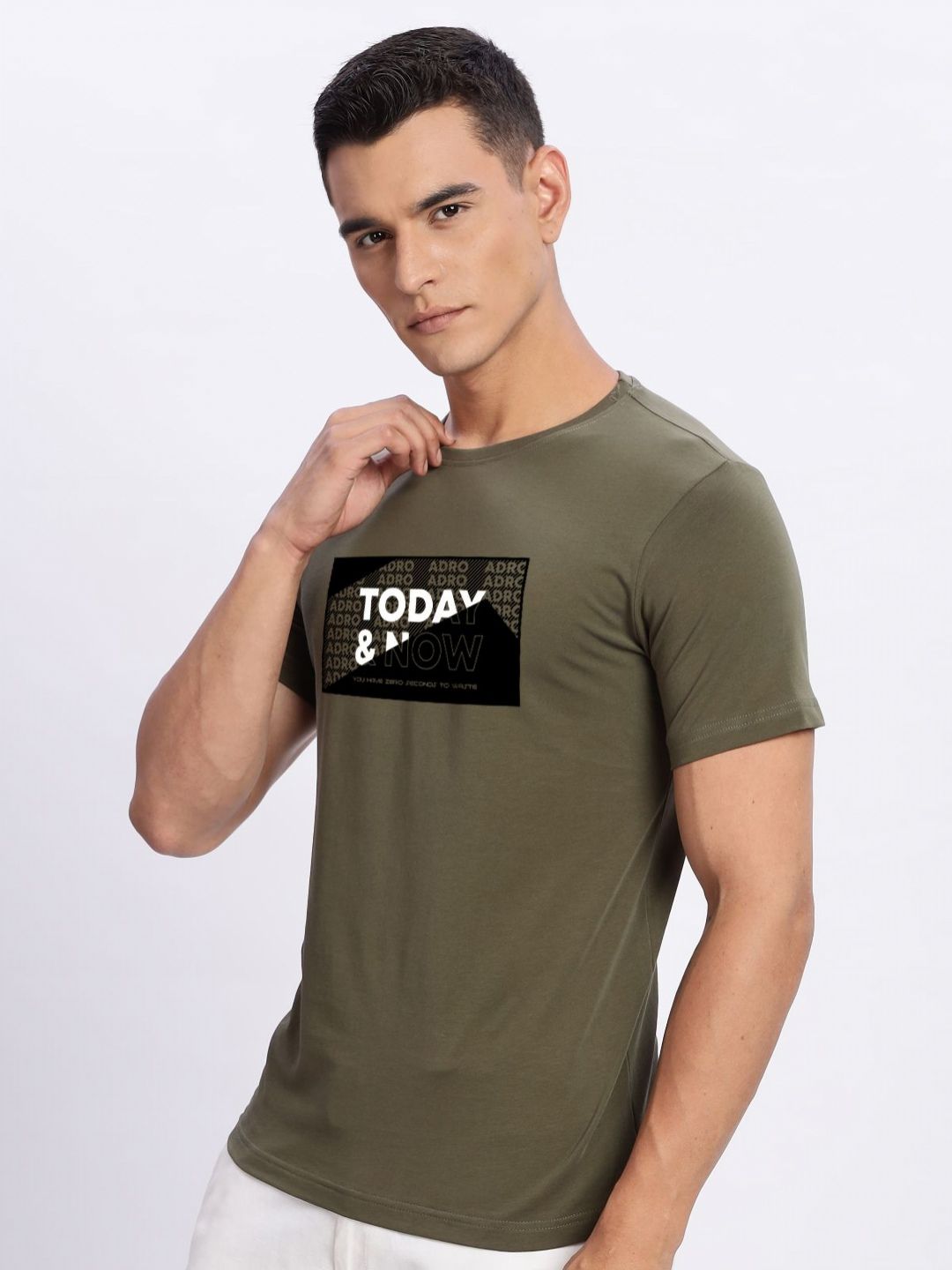ADRO Typography Printed Round Neck Cotton T-shirt