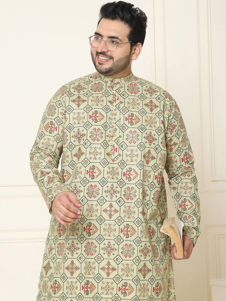 SOJANYA PLUS Motif Etnik Bercetak Linen Kapas Kurta Lurus dengan Piyama