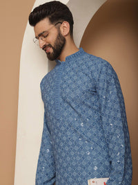 Anouk Blue Embroidered Regular Thread Work Pure Cotton Kurta With Churidar