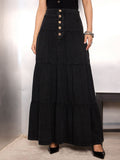 SASSAFRAS Women Denim Flared Maxi Skirts