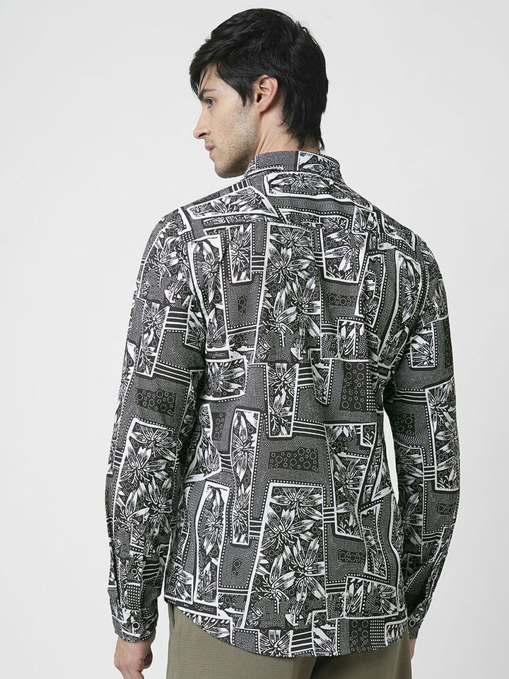 VASTRADO Men Classic Spread Collar Abstract Printed Slim Fit Casual Shirt