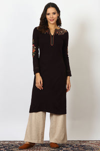 W Floral Embroidered Notch Neck Straight Kurta