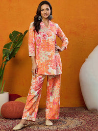 KALINI Printed Mandarin Collar Top With Trousers