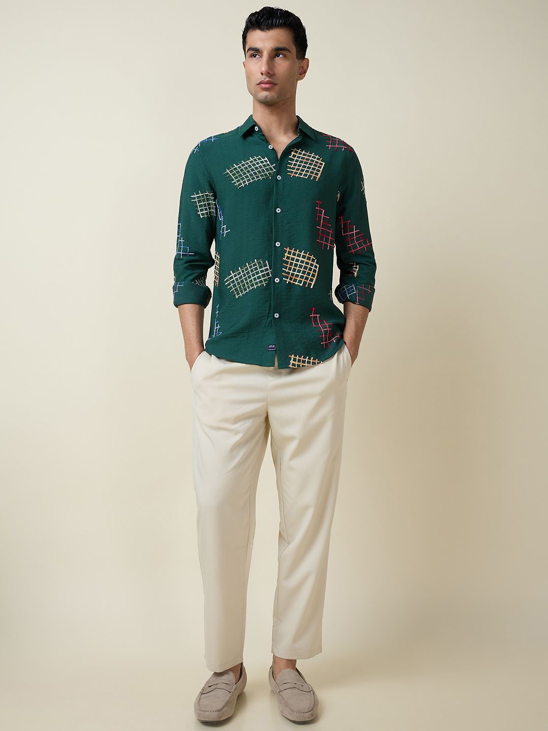 Thomas Scott Men Embroidered Regular Fit Casual Shirt