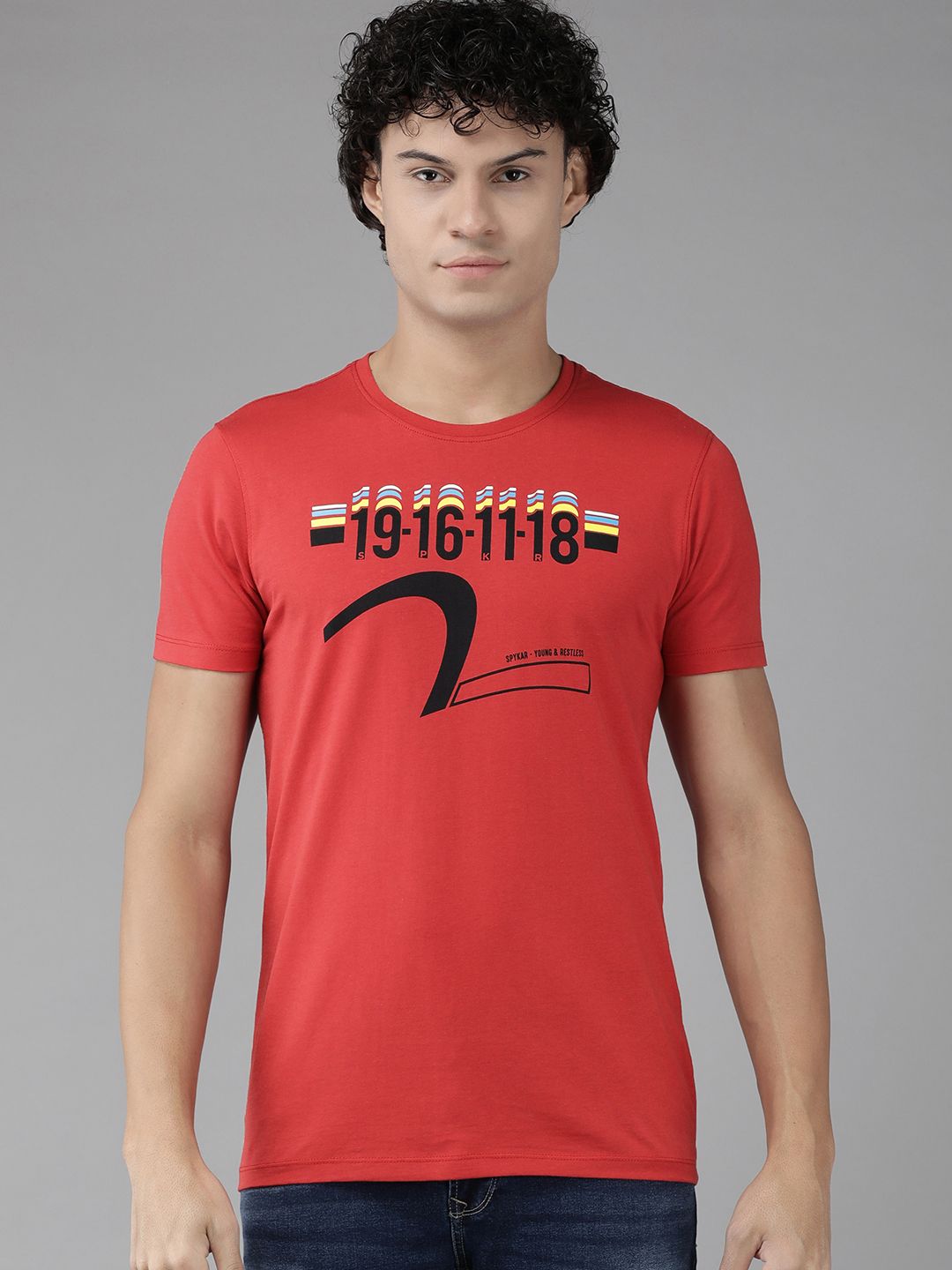 SPYKAR Men Varsity Printed Slim Fit Round Neck T-shirt