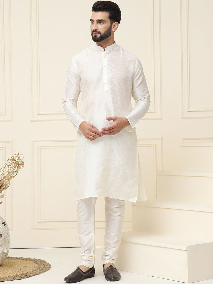 SOJANYA Mandarin Collar Silk Cotton Straight Kurta with Churidar