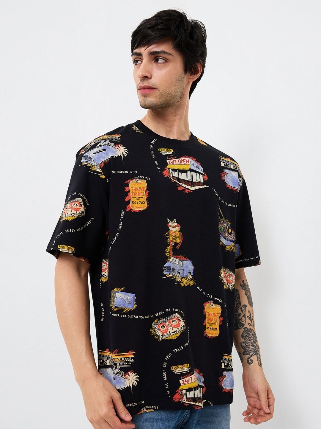 SPYKAR Men Conversational Printed Round Neck Cotton Relaxed Fit T-shirt