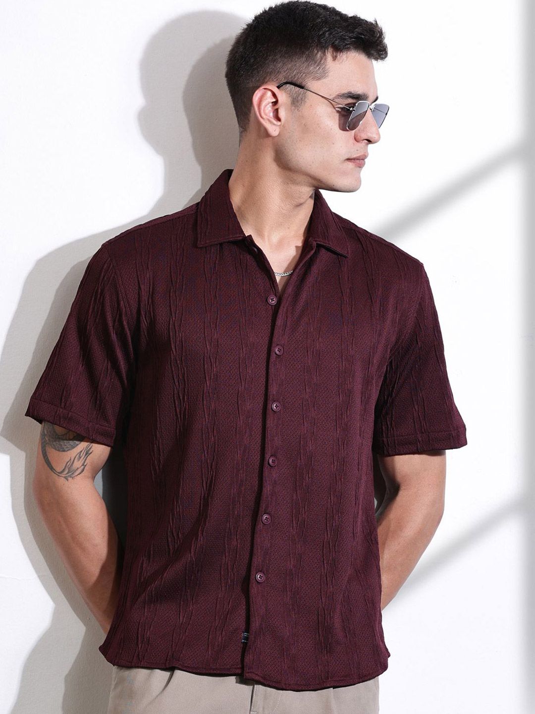 Thomas Scott Men Smart Fit Cutaway Collar Textured Casual Shirt