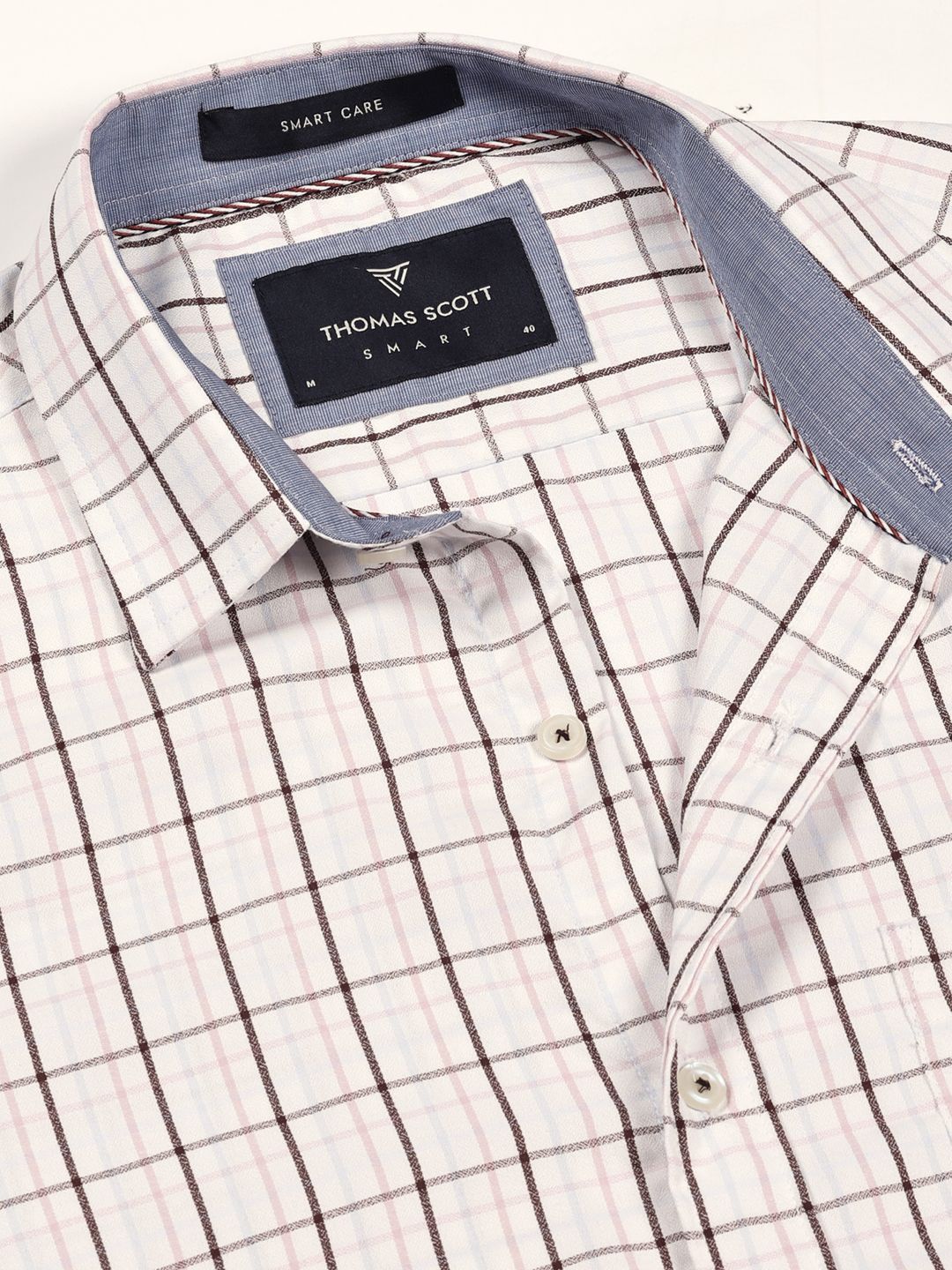 Thomas Scott Men Smart Spread Collar Tartan Checked Cotton Formal Shirt