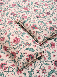 KLOTTHE Beige Floral Printed 300 TC King Bedsheets