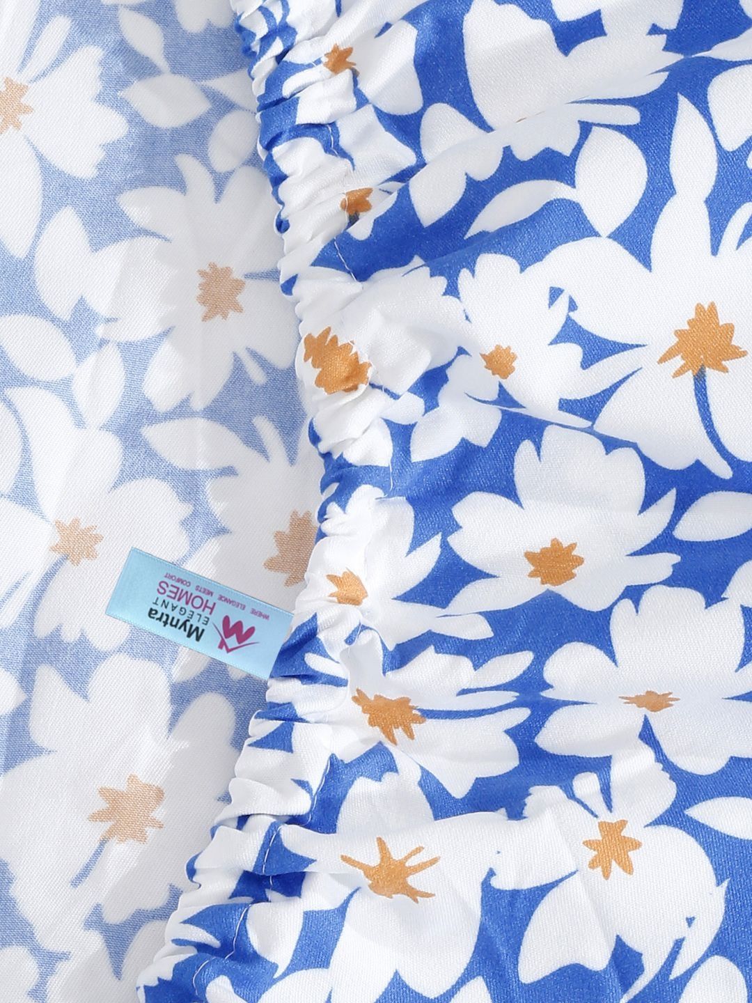 Myntra Elegant Homes White Floral Polycotton 300 TC Fitted King Fine Bedsheet dengan 2 Sarung Bantal-98 x 87 inci